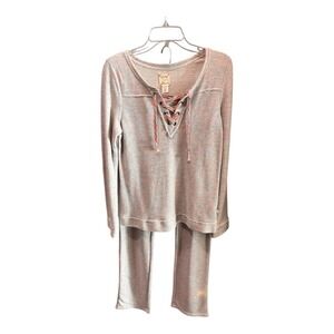 Lucky Brand Women's Gray Heathered Lace Up Pajama Set Size S